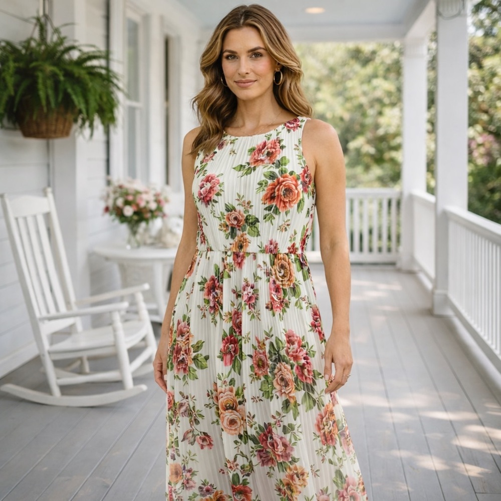 Anthropologie Lapis Floral Pleated Mesh‎ Midi Dress NWT Size M